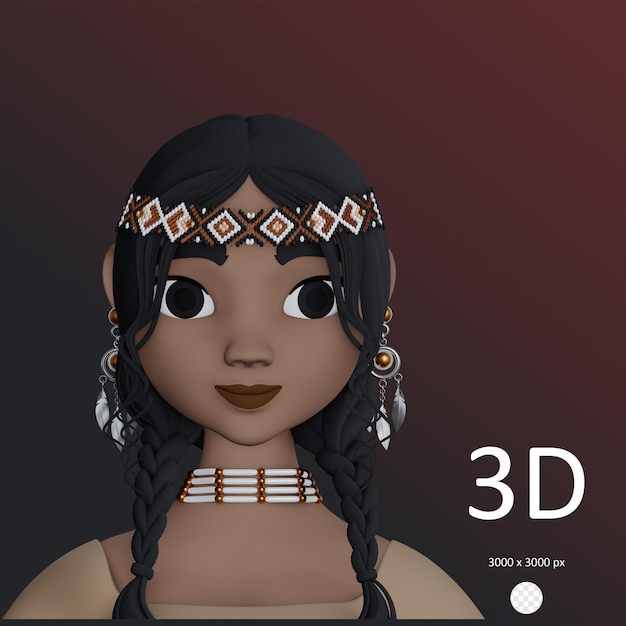 PSD psd native american girl profile 3d rendered illustration