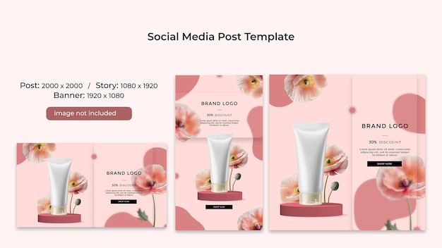 PSD natuurlijke cosmetische producten social media post ontwerpsjabloon collectie