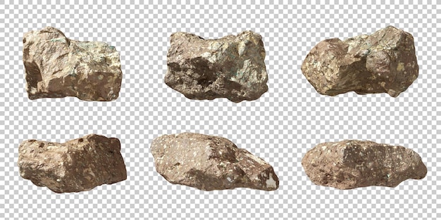 PSD Natuurstenen puinvormen op doorzichtige achtergronden 3D-rendering