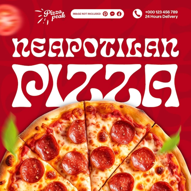 PSD psd neapotilan pizza z czerwonym tłem szablon postów na instagramie