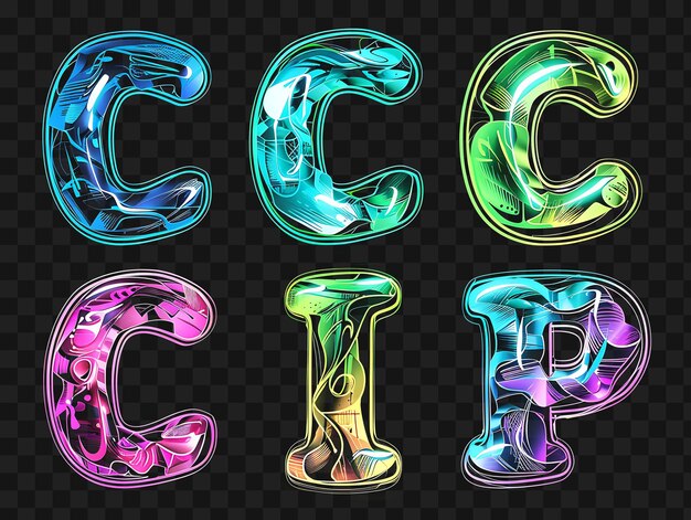 PSD psd neon alphabets and numbers unleash the power of digital art and typography y2k collage no bg