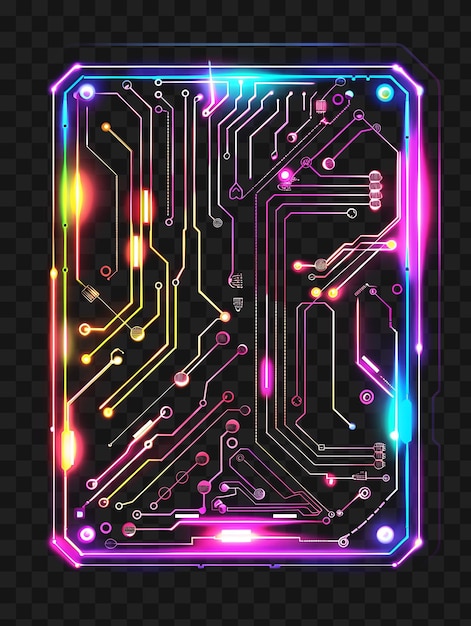 PSD psd of neon circuit sign with a circuit board shaped board frame de transparent isolated y2k art