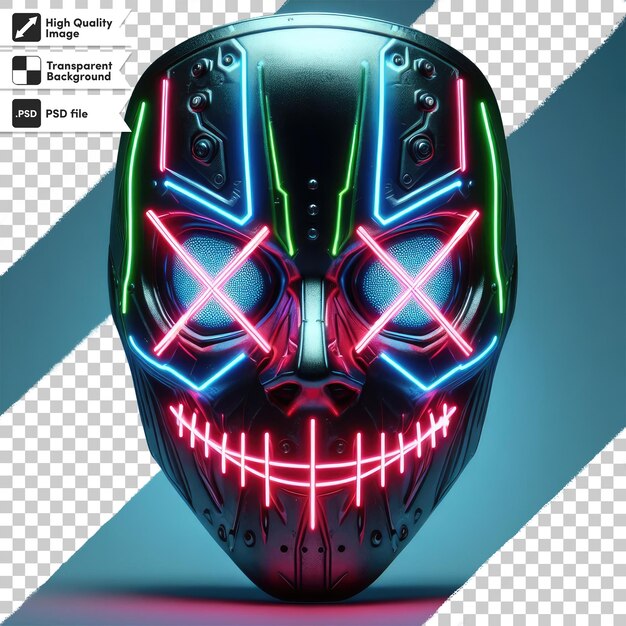 PSD psd ネオンドゥームデイマスク x 形の目を透明な背景に編集可能なマスクレイヤーで