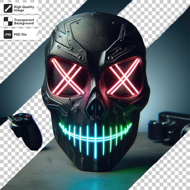 PSD psd neon doomsday mask with x shaped eyes on transparent background with editable mask layer