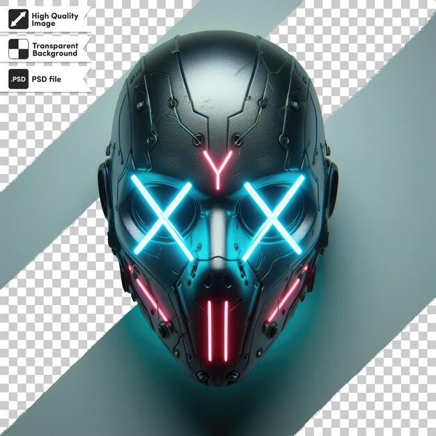 PSD psd neon doomsday mask with x shaped eyes on transparent background with editable mask layer