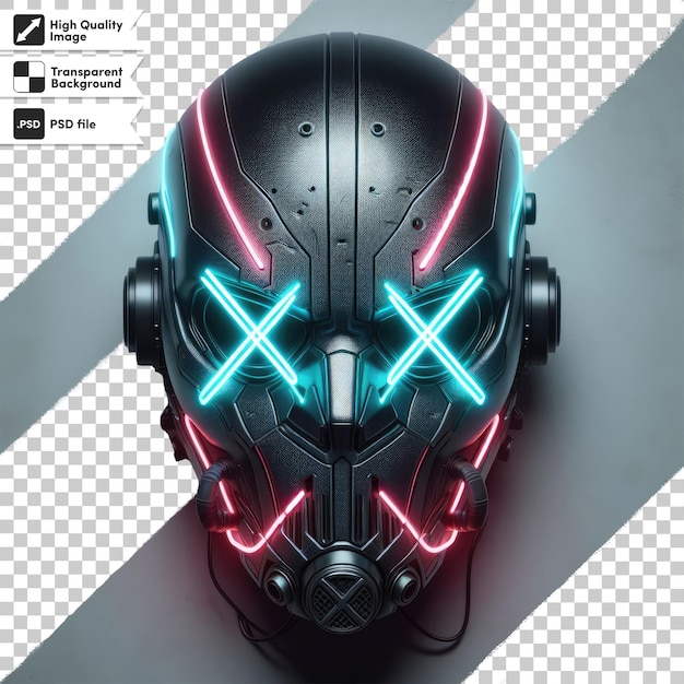 PSD psd neon doomsday mask with x shaped eyes on transparent background with editable mask layer