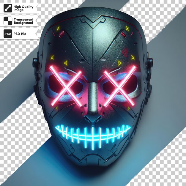 PSD psd neon doomsday mask with x shaped eyes on transparent background with editable mask layer