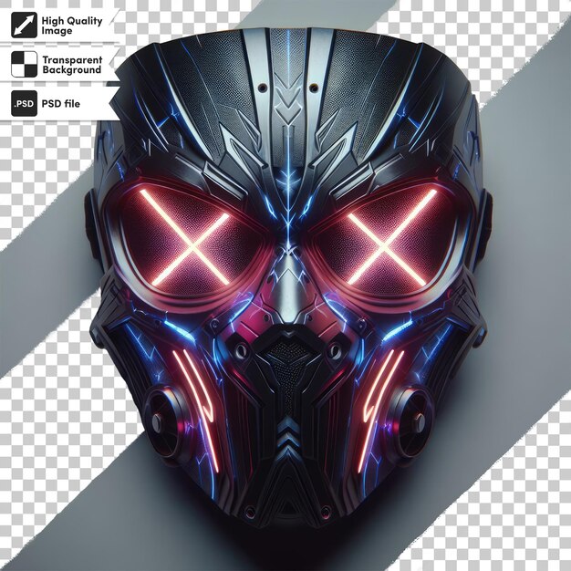 PSD psd neon doomsday mask with x shaped eyes on transparent background with editable mask layer