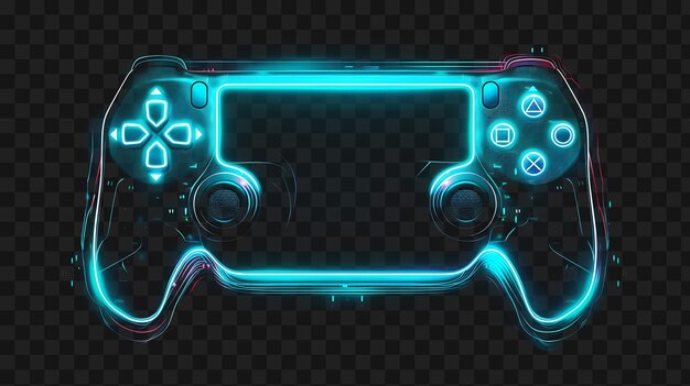 PSD psd neon line light frame with gaming controllers and vivid blue outline collage art transparent