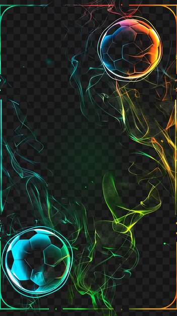 PSD psd neon line light frame with soccer balls and energetic green outline collage art transparent