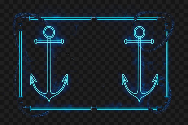 PSD psd neon rope light frame with anchors and navy blue color with outline collage art transparent