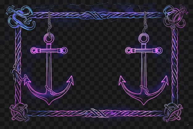 Psd neon rope light frame with anchors and navy blue color with outline collage art transparent