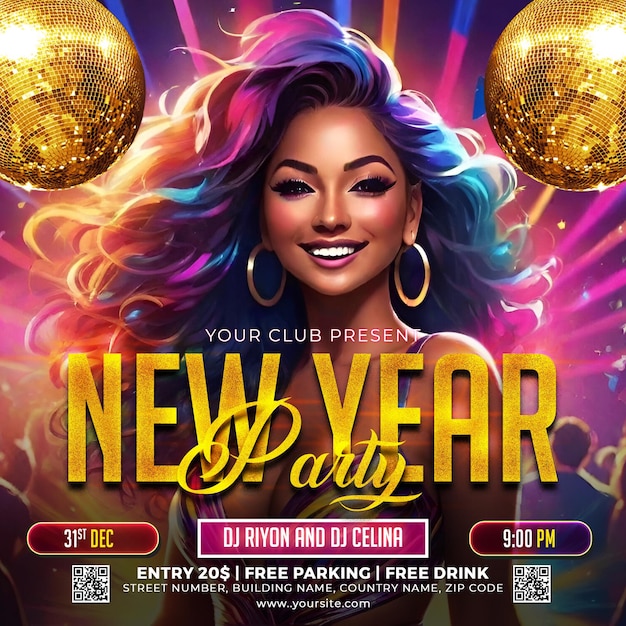 PSD psd new year night dance party poster template disco club party event flyer invitation template