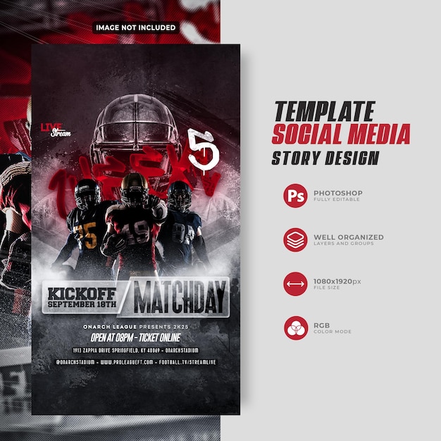 PSD psd nfl football player matchday sociale media instagram verhaal sjabloon