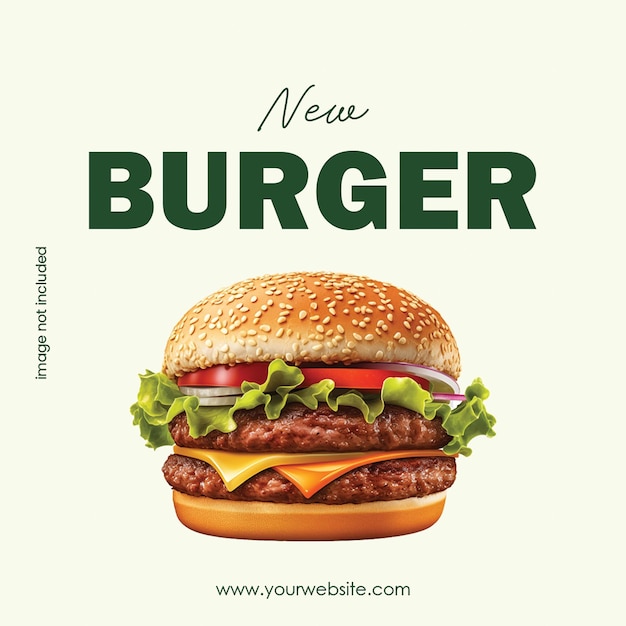 PSD Nieuwe burger op witte achtergrond instagram post sjabloon