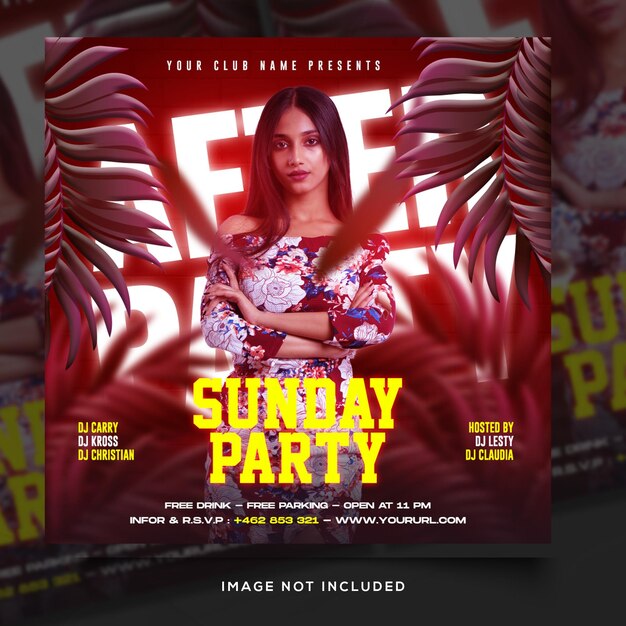 PSD night club party flyer social media post template