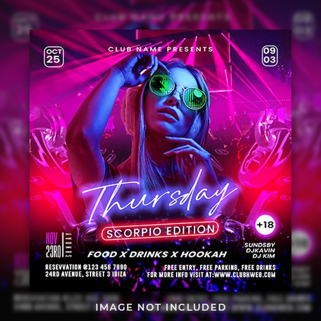 Psd night music party flyer and poster social media post template design music show template