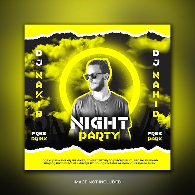 Psd night party club dj music party flyer social media post and banner template