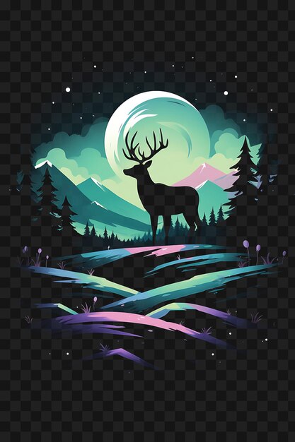 PSD psd of northern lights over a snowy landscape with a reindeer ether template clipart tattoo design
