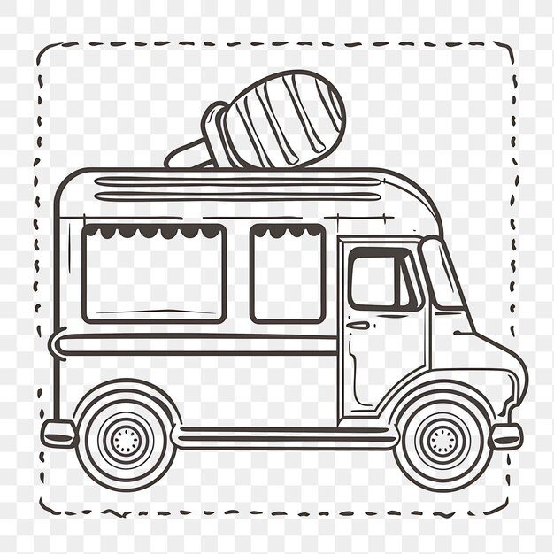 Psd nostalgic ice cream truck with pastel pink monochrome stamp tattoo clipart ink tshirt design