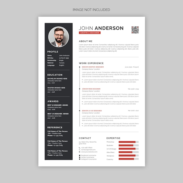 PSD nowoczesny i minimalistyczny szablon CV lub CV
