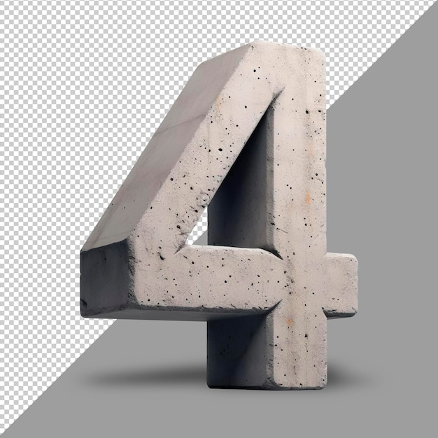 Psd number four made of concrete on transparent background