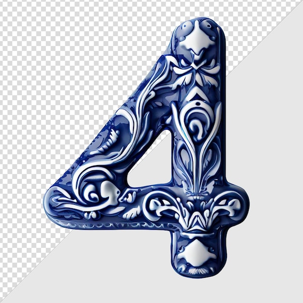 PSD psd number four on a transparent background ceramic gzhel