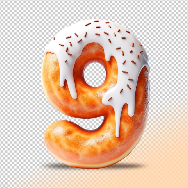 PSD number nine donut on transparent background