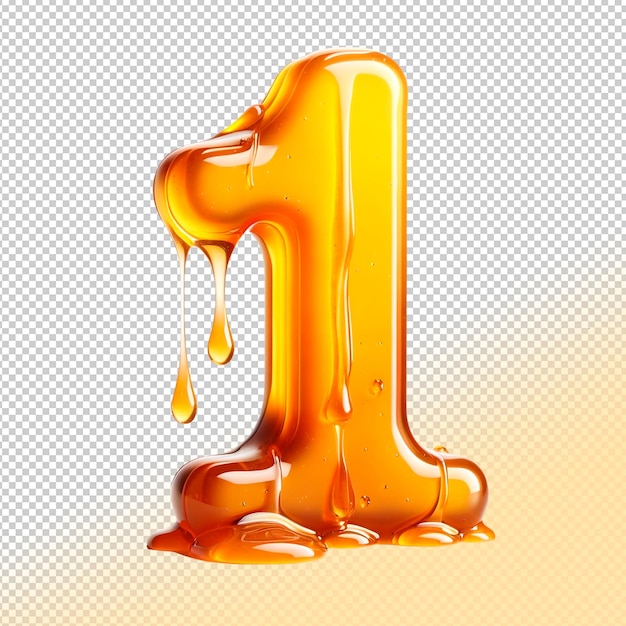 PSD number one made of honey on a transparent background