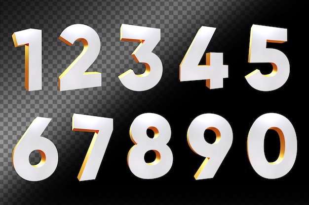 PSD psd numbers collection 3d with golden and white style