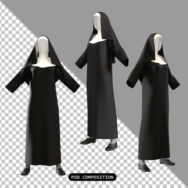 Psd Nun Dress Cloth 고립된 3d 렌더링 일러스트레이션