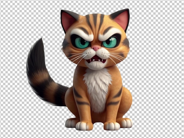 透明な背景の怒った猫の3dアニメキャラクターのpsd