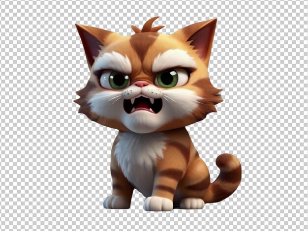 Psd 3d мультфильма о сердитом коте на прозрачном фоне