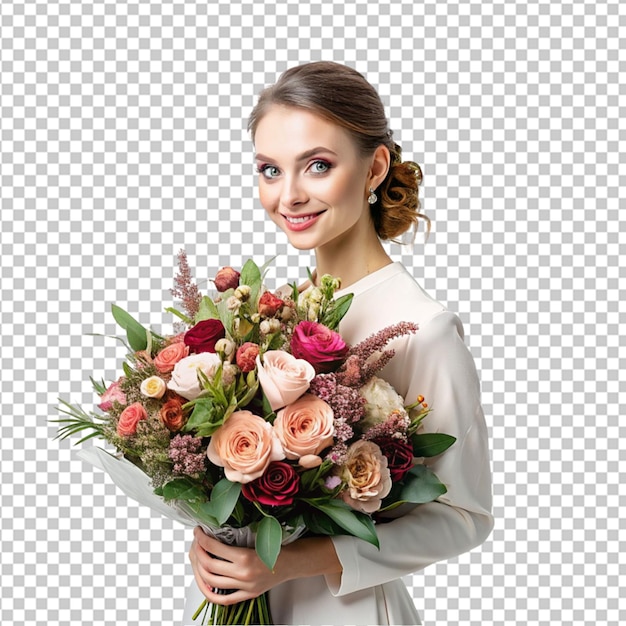 PSD 透明な背景に花束を飾った美しい女性のpsd