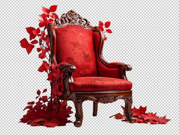빨간 잎으로 만든 의자의 Psd