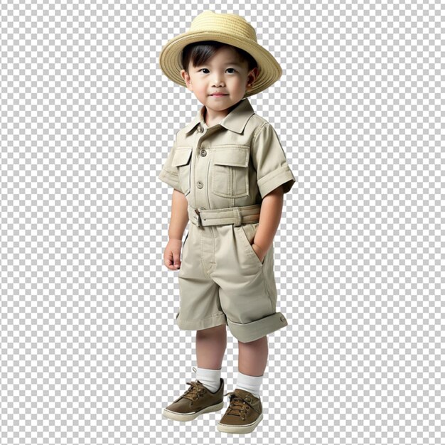 PSD 透明な背景にサファリ服を着た可愛い男の子のpsd