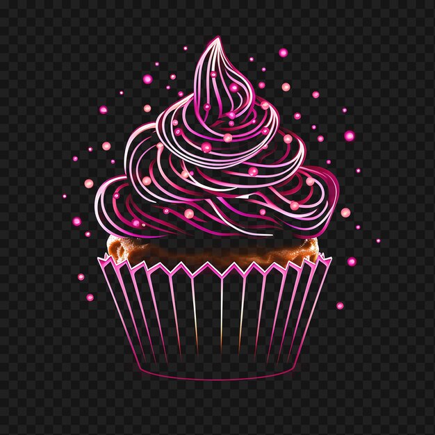 PSD psd of cupcake sweet pink wavy neon lines sprinkle decorations twis transparent clean glow effects