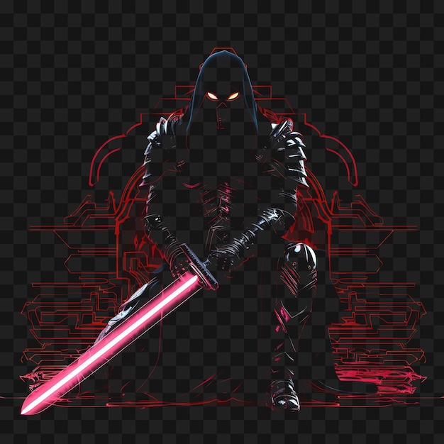 PSD psd of cyber samurai borderline design neon lines style katana desi transparent clipart png 4096px