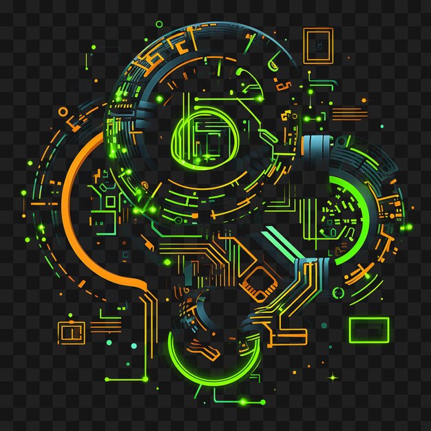 PSD psd of cybernetic snake borderline design neon lines style robotic transparent clipart png 4096px