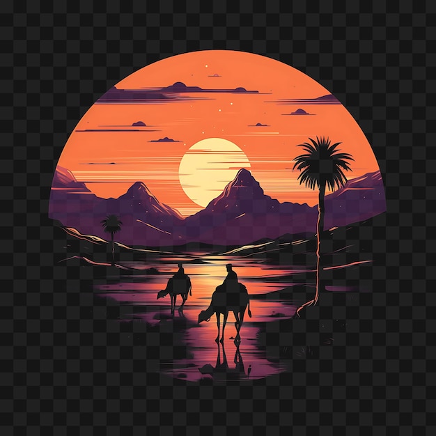 PSD psd of desert dunes at twilight with camels warm orange and purple template clipart tattoo design (psd z pustynnych wydm w zmierzchu z wielbłądami)