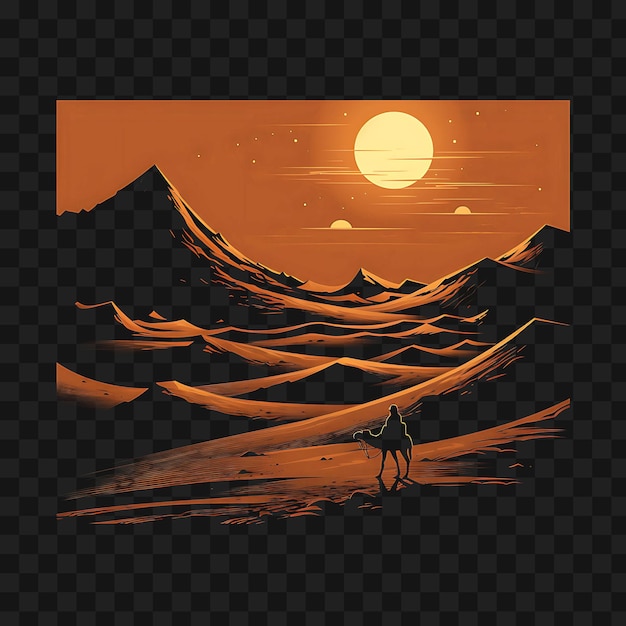 Psd Of Desert Dunes With A Lone Camel Ciepłe Tony Ziemi Temat Ciemny B Szablon Clipart Tattoo Design