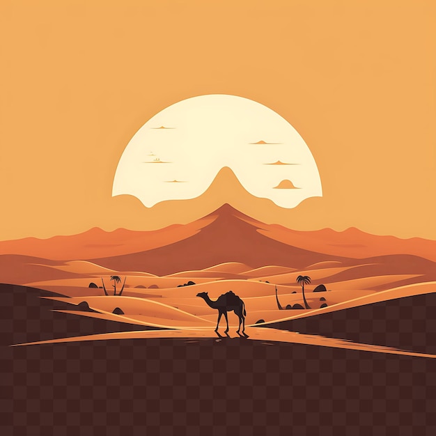 PSD Псд пустынных дюн с одиноким верблюдом теплые тона земли тема темный b шаблон клипарт татуировка дизайн