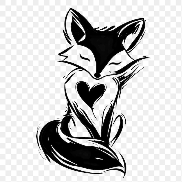 PSD psd of fox with a heart shaped tail dark orange outline color i r animal outline art design