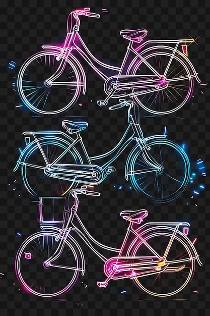 Psd освещенных неоновых велосипедов с металлической хромовой текстурой pul neon frame art design template