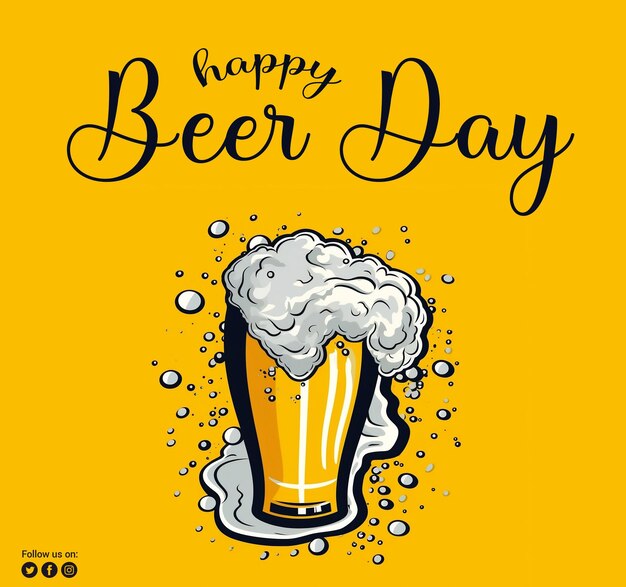 PSD psd шаблон международного дня пива с пивными кружками и желтым фоном