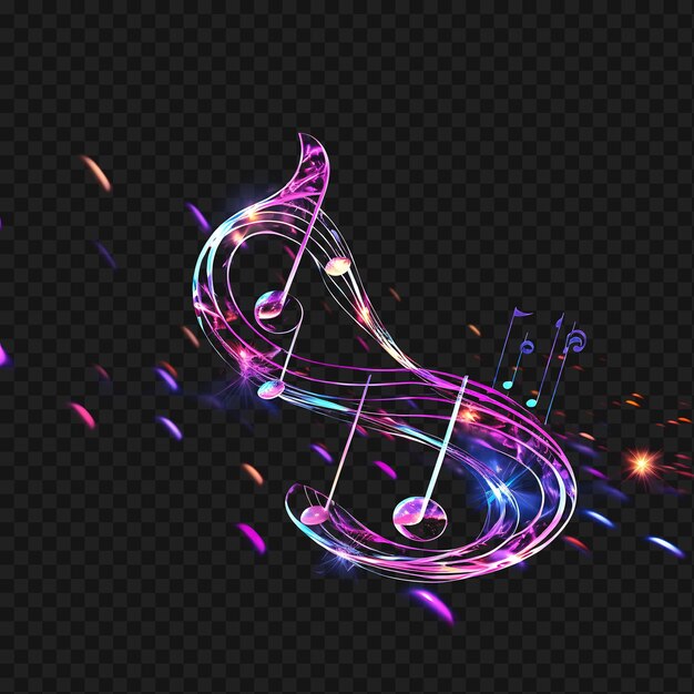 音楽ノートのpsd 活気のある紫色の螺旋ネオンライン 音楽ノットの装飾 透明なクリーングローエフェクト