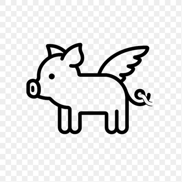 PSD 날개를 가진 돼지의 psd 어두운 분홍색 아웃라인 컬러 밝은 분홍색 날개 하일 동물 아웃라인 아트 디자인