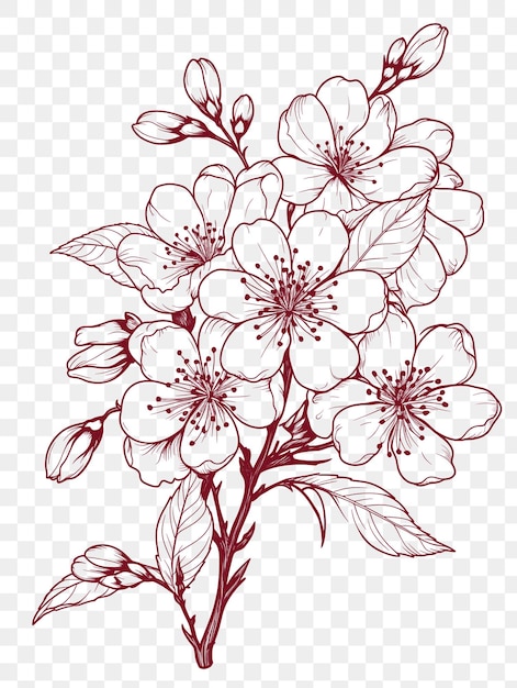 桜の花のフレーム 細かい桜の花をイラスト化したtシャツ タトゥー アート アウトライン インク