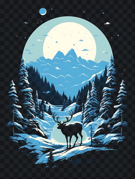 PSD snowy alpine landscape with a moose cool blues and whites da template 클리파트 타투 디자인의 psd