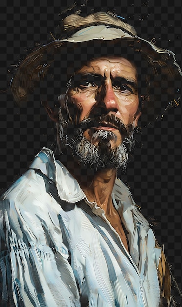 린 셔츠와 모자를 입은 웨이버 남자의 초상화 Psd 옷장과 셔츠 디자인 콜라지 아트 잉크